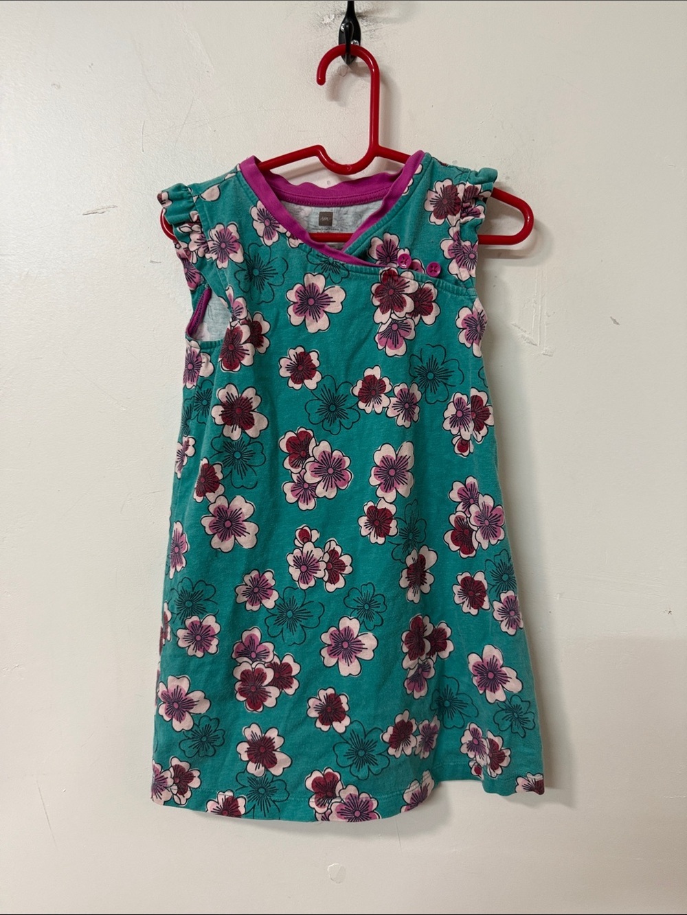 Tea Collection Teal Floral Sleeveless Dress with Pink Accents
